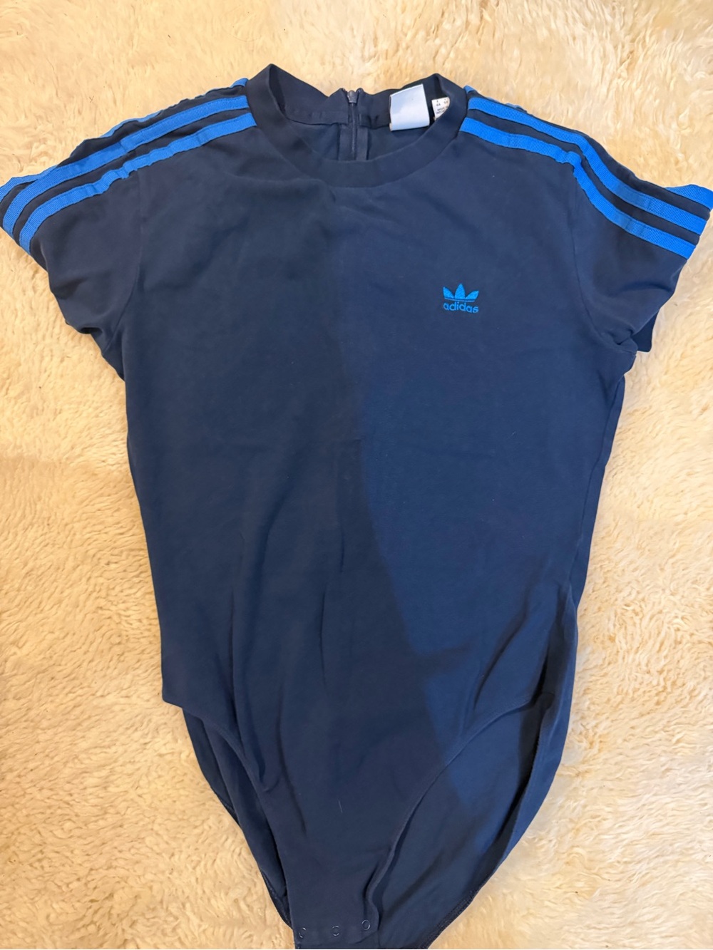 adidas Navy Blue Bodysuit with Light Blue Shoulder Stripes